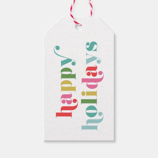 明るいはっきりしたタイプのハッピーホリデー ギフトタグ (正面)