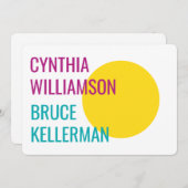 明るいはっきりしたネオンピンクイエローターコイズ救日付 招待状 (正面/裏面)