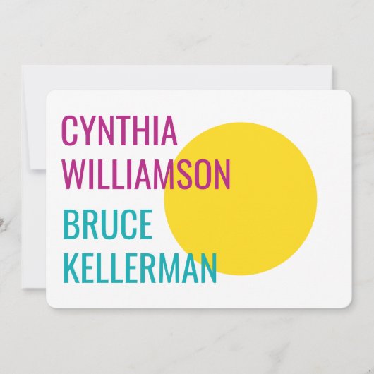 明るいはっきりしたネオンピンクイエローターコイズ救日付 招待状 (正面)