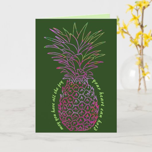 明るいはっきりしたパイナップルハッピーバースデーカード カード (黄色い花)