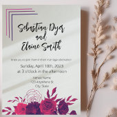 明るいはっきりしたピンクと紫のフローラサンライ結婚ト 招待状
