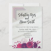 明るいはっきりしたピンクと紫のフローラサンライ結婚ト 招待状 (正面)