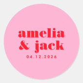 明るいはっきりしたピンクと赤のモノグラモダンム結婚スの ラウンドシール (正面)