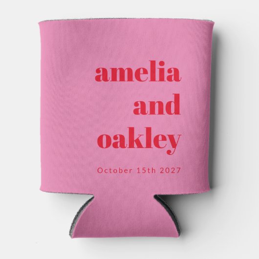 明るいはっきりしたピンクと赤のレトロカスタムウェディング 缶クーラー (正面)