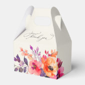 明るいはっきりしたピンクのオレンジ色の水彩ブライダルシャワー フェイバーボックス (正面サイド)