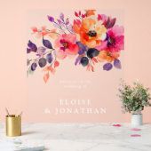 明るいはっきりしたピンクのオレンジ色の水色フローラへようこそ アクリルサイン (ウェディング)