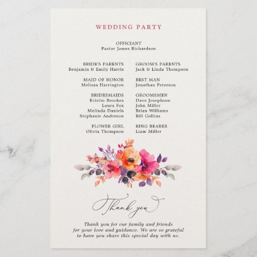 明るいはっきりしたピンクのオレンジ色の水色フローラプログラム (裏面)