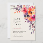 明るいはっきりしたピンクのオレンジ色の水色フローラ写真 セーブザデート (正面)