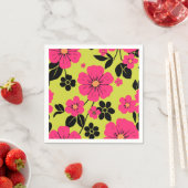 明るいはっきりしたピンクのレトロフローラルパターン スタンダードカクテルナプキン (インサイチュ)