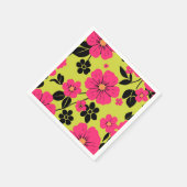 明るいはっきりしたピンクのレトロフローラルパターン スタンダードカクテルナプキン (角)