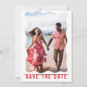 明るいはっきりしたピンクの赤い四角い波のレトロ写真 セーブザデート (裏面)