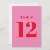明るいはっきりしたピンクの赤モダンいテーブル番号記号 招待状 (正面)