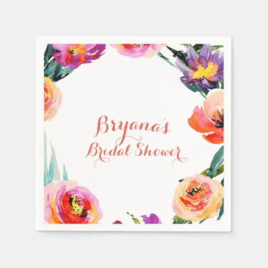 明るいはっきりしたフローラリース水色ブライダルシャワー スタンダードカクテルナプキン (正面)