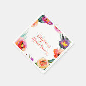 明るいはっきりしたフローラリース水色ブライダルシャワー スタンダードカクテルナプキン (角)