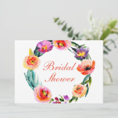 明るいはっきりしたフローラリース水色ブライダルシャワー 招待状 (スタンド正面)