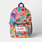 明るいはっきりしたフローラ名ヴィンテージ プリントバックパック (正面)
