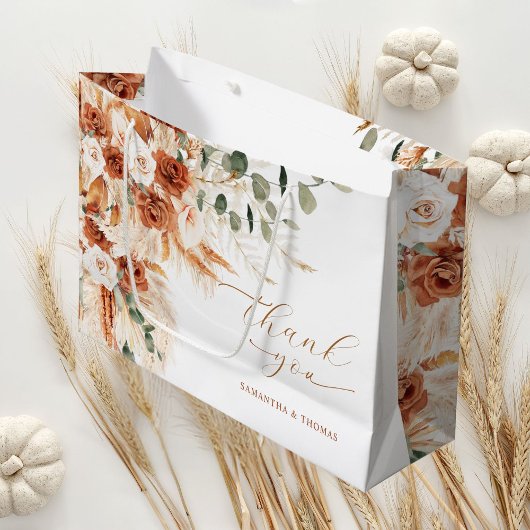 明るいはっきりしたフローラ結婚に感謝 ラージペーパーバッグ
