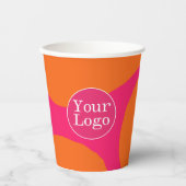明るいはっきりしたホットピンクとオレンジとロゴ 紙コップ (正面)