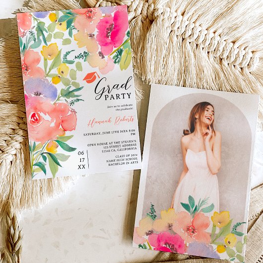 明るいはっきりしたボホガーデンフローラ卒業 招待状