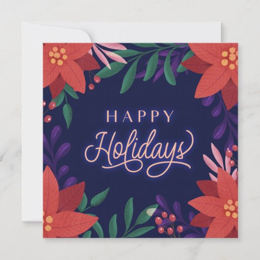 明るいはっきりしたポインセチアの花クリスマス シーズンカード (正面)