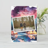 明るいはっきりした冬のキャンピングカップルのクリスマスフォト シーズンカード (スタンド正面)