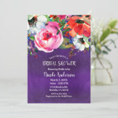 明るいはっきりした水カラーフローラ紫ブライダルシャワー 招待状 (スタンド正面)