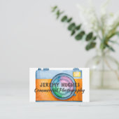 明るいはっきりした水色カメラの名刺 名刺 (スタンド正面)