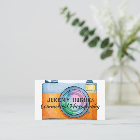 明るいはっきりした水色カメラの名刺 名刺 (スタンド正面)