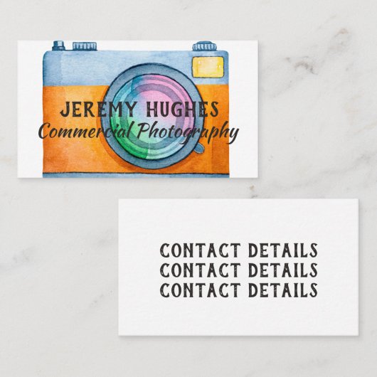 明るいはっきりした水色カメラの名刺 名刺 (正面/裏面)