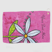 明るいはっきりした白のデイジーグ離れリーンオンステムピンク ゴルフタオル (横)