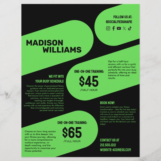 明るいはっきりした緑のパーソナルトレーナー写真 チラシ (裏面)