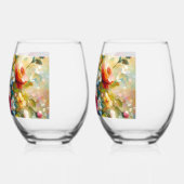 明るいはっきりした花模様 ステムなしワイングラス (左)