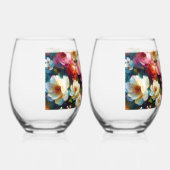 明るいはっきりした花模様 ステムなしワイングラス (右)