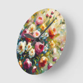 明るいはっきりした花模様 ラウンド壁時計 (傾斜)