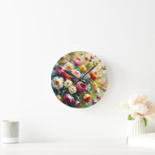 明るいはっきりした花模様 ラウンド壁時計 (ホーム)