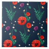 明るいはっきりした赤の花の柄は タイル (正面)