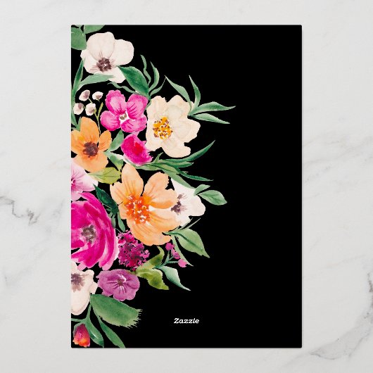 明るいはっきりした野生の花スクリプトSweet 16 箔招待状 (裏面)