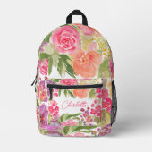 明るいはっきりした野花の名前のヴィンテージ プリントバックパック (正面)