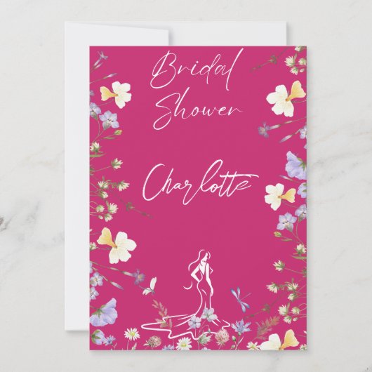 明るいはっきりした野花スクリプトブライダルシャワー 招待状 (正面)