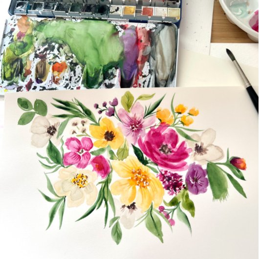 明るいはっきりした野花スクリプトブライダルシャワー 箔招待状