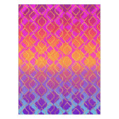 明るいはっきりした鮮やかなオレンジ色の紫の明るい赤紫色三葉模様 テーブルクロス (正面)