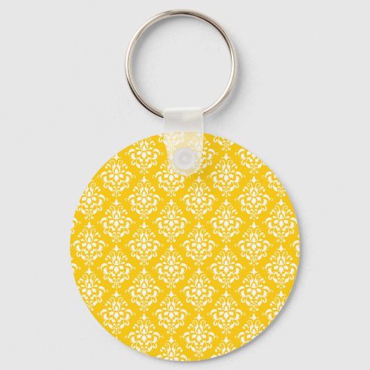 明るいはっきりした黄色のヴィンテージダマスクパターン1 キーホルダー (正面)