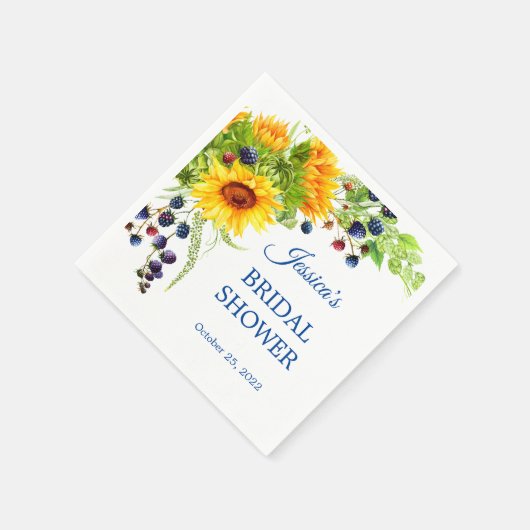 明るいひまわりがテーマのクラシカルな結婚式前祝賀会ペーパー スタンダードカクテルナプキン (角)