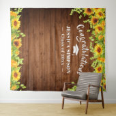 明るいひまわりと素朴な木のフォトブース背景 タペストリー (インサイチュ(横))