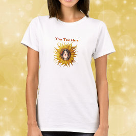 明るいひまわりの中心に笑顔の女の子 Tシャツ