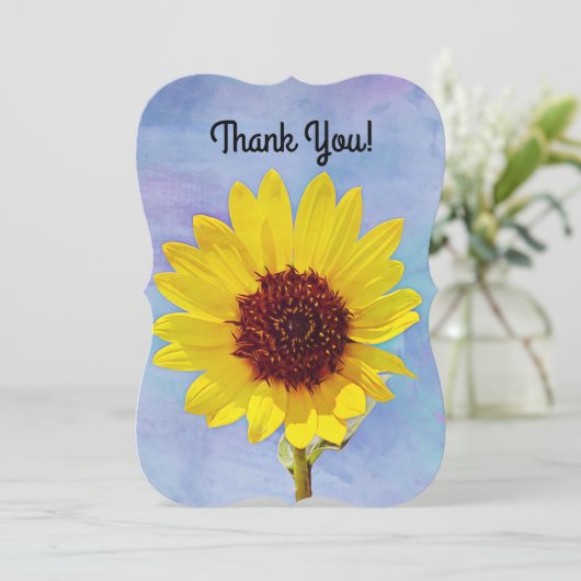 明るいひまわりの感謝を伝えるフラットなグリーティングカード サンキューカード (スタンド正面)