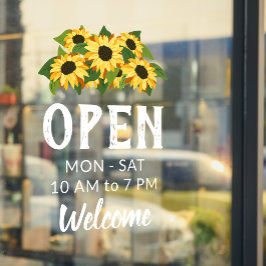 明るいひまわりの花の房 開店時間のご案内 ウィンドウサイン