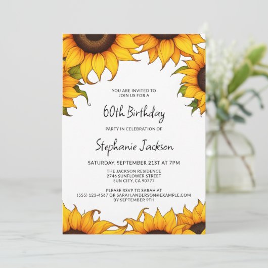 明るいひまわり誕生日パーティー招待カード 招待状 (スタンド正面)