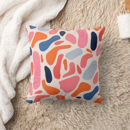 明るいよくはしゃぐスポットピンクとオレンジとブルーの抽象芸術 クッション (ブランケット)