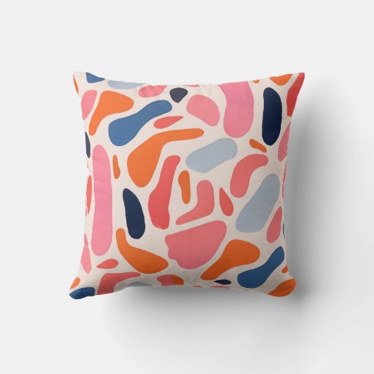 明るいよくはしゃぐスポットピンクとオレンジとブルーの抽象芸術 クッション (裏面)